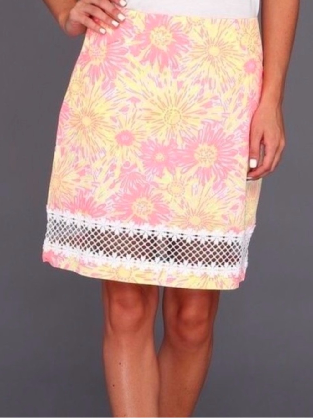 Lilly Pulitzer Corrie Skirt in the "Sunkissed With A Glow" pink and yellow